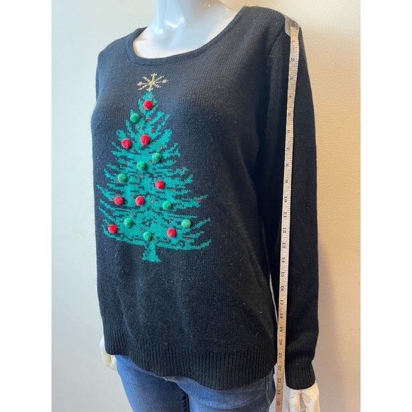 Croft & Barrow Womens Christmas Tree Sweater Round Neck Long Sleeve Black Size M - Picture 4 of 9